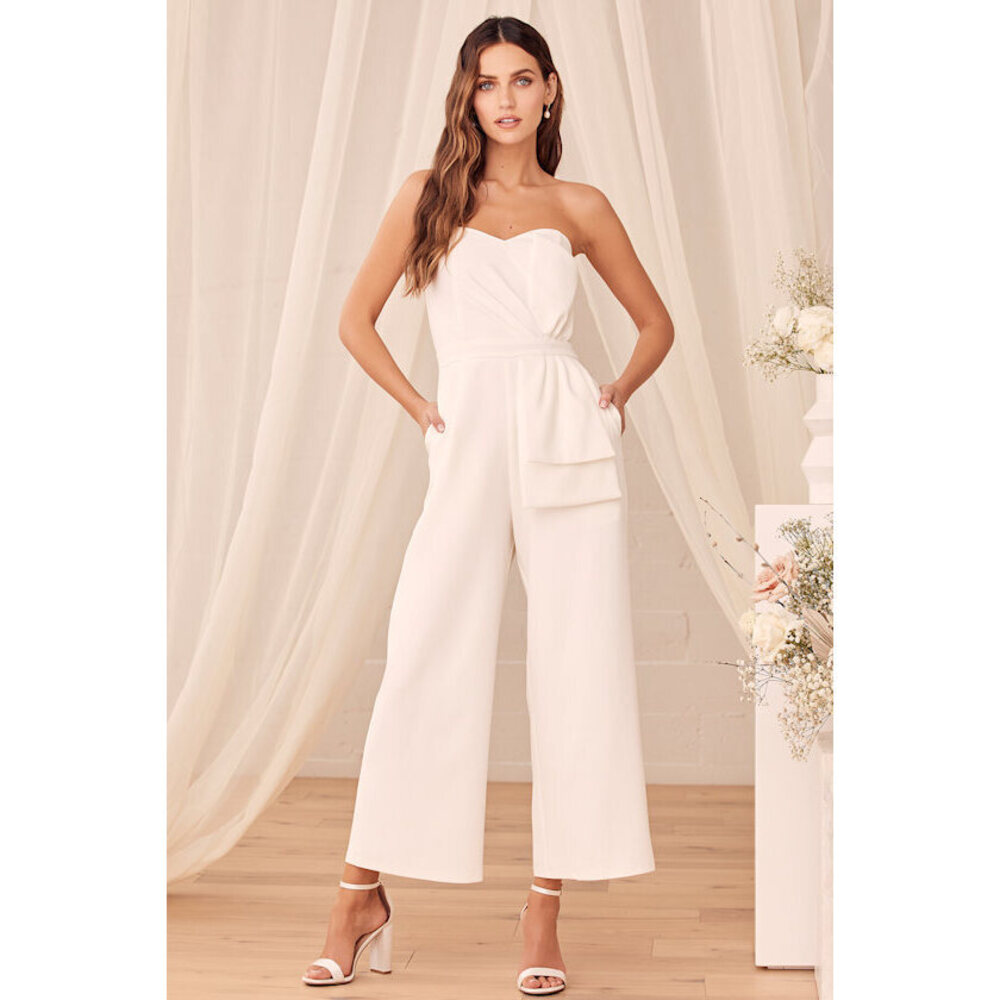 Lulus Won A Heart White Strapless Wide Leg Jumpsuit - Size M